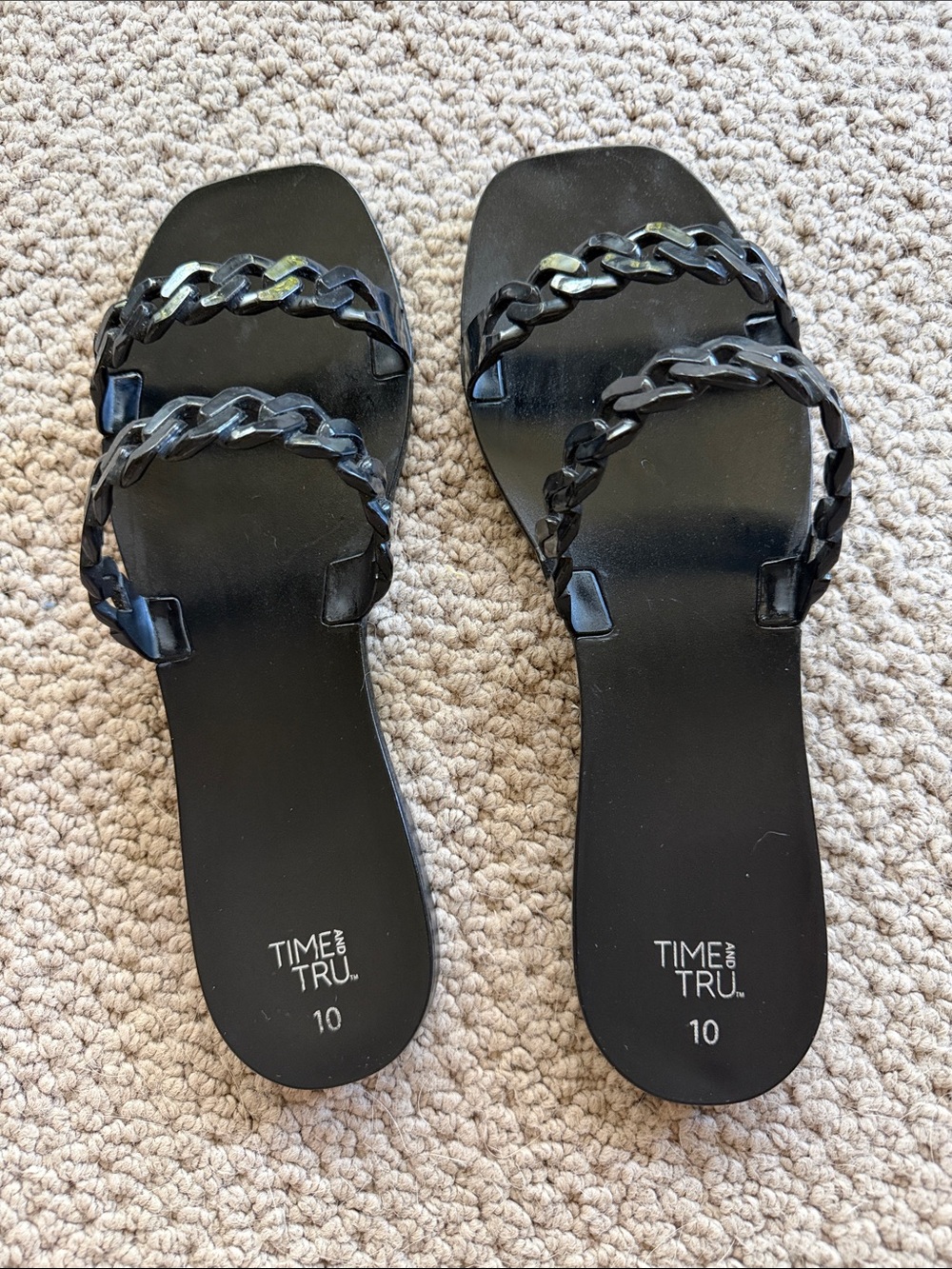 Time and Tru Black Braided Double-Strap Slide Sandals - Women's
